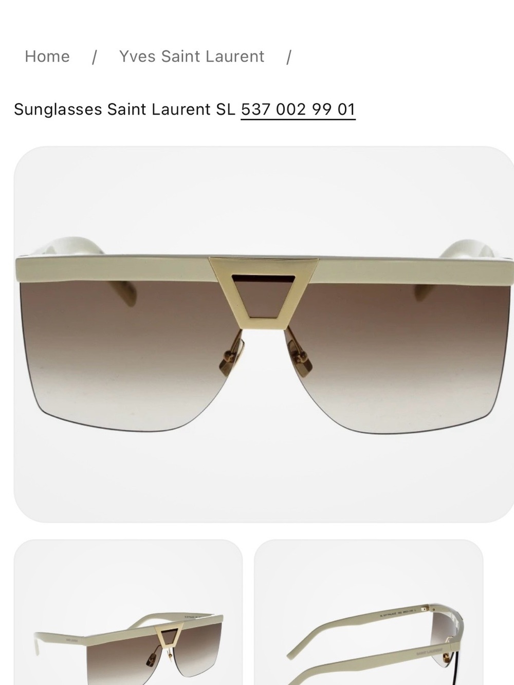 Saint Laurent Women's Shield Sunglasses - Gold Frame with Gradient Brown Lenses